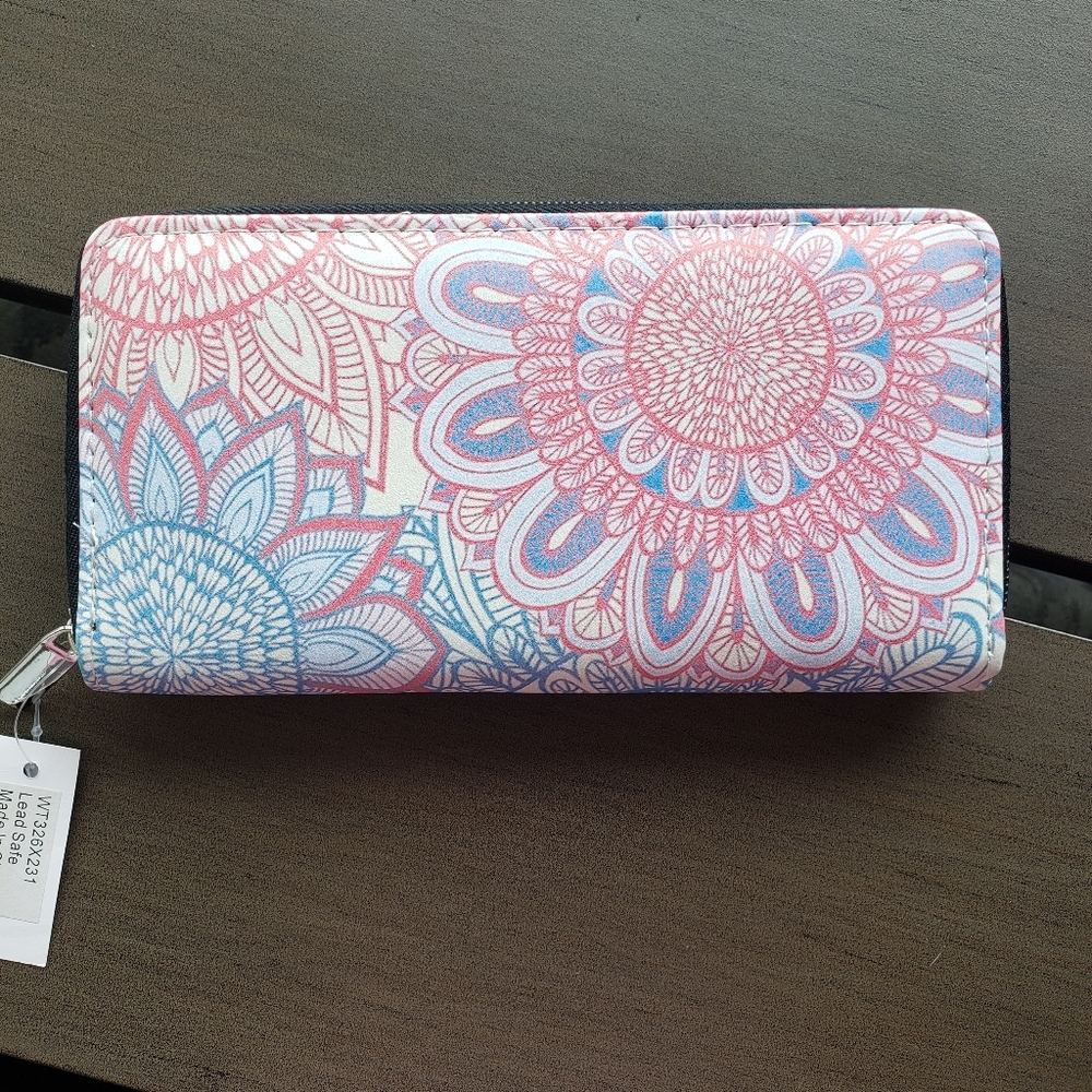 NWT Bijorca Zip up Wallet, Pink/Blue Paisley